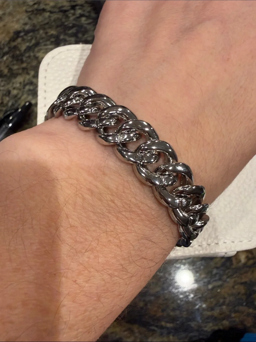 Men's White GF Cuban Link Chain Bracelet - 8”
